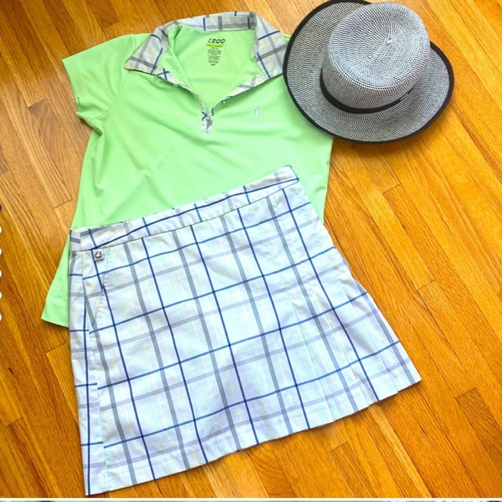 Izod Polo Golf Shirt with Plaid Skort